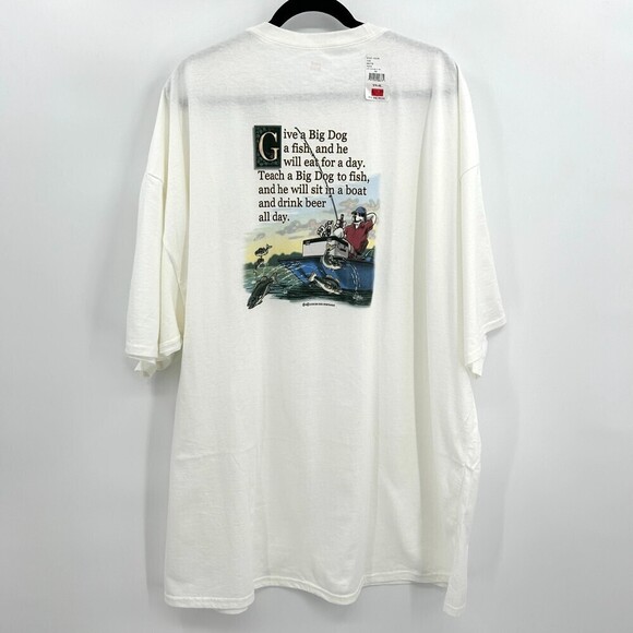 NWT BIG DOGS Vintage 2000 White Fishing Beer Graphic Print T-Shirt Size 4XL - Picture 1 of 7